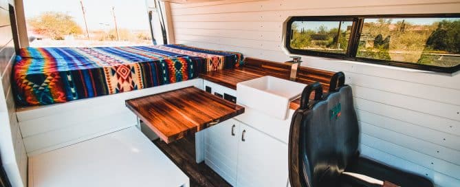 camper van interior with jump seat layout