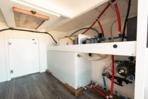 Water service area under the bed platform with PEX-A plumbing