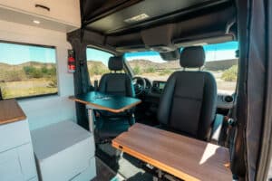 Cab view with swivel seats and Lagun table