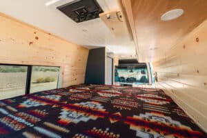 Maddox rear bed with pine walls and roof fan